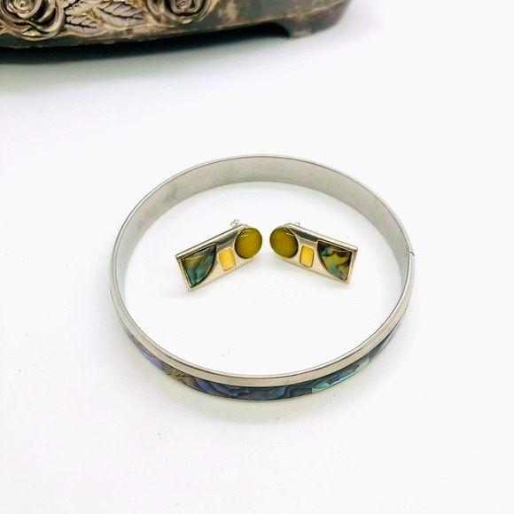 Vintage Abalone Earrings & Bangle Bracelet - Picture 5 of 12